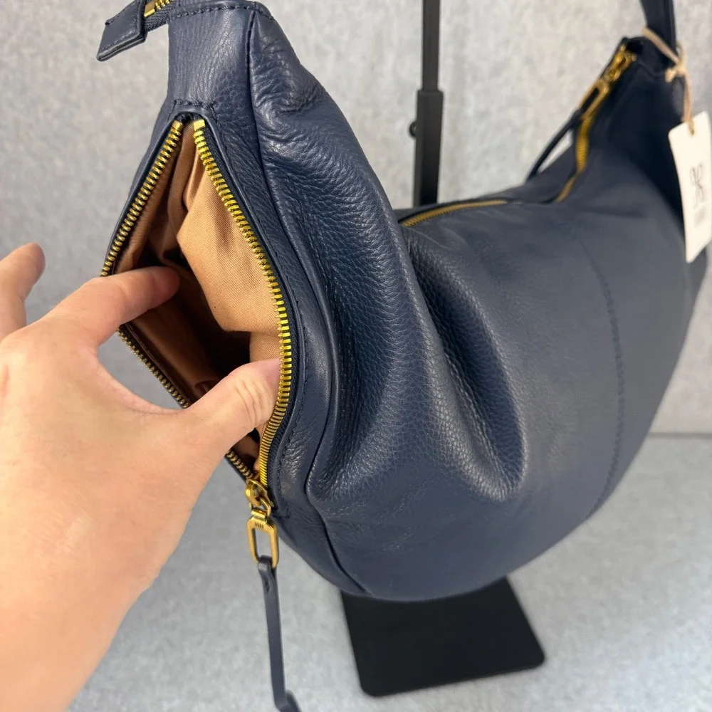 Hobo Chosen Sapphire Blue Leather Shoulder Bag‎ Gold Hardware Crescent Shape NWT